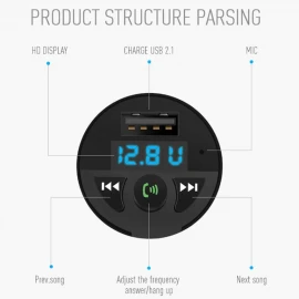 XBOSS Stereo One Bluetooth FM Transmitter Wireless In-Car FM Transmitter Radio Adapter Car Kit Universal Car Charger with USB Charging Port Hands Free Calling for iPhone Samsung etc