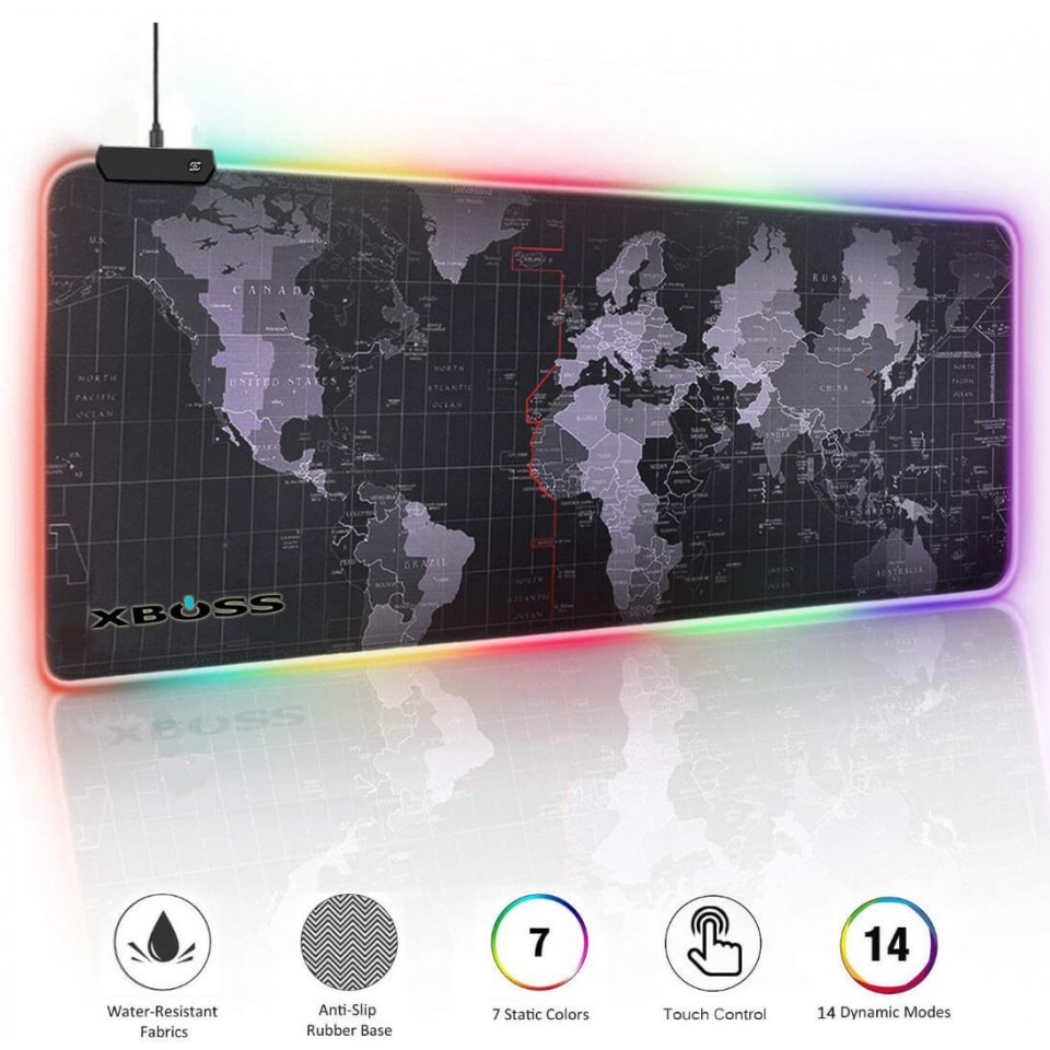 XBOSS RGB Gaming Mouse Pad Large XXL World Map Led Backlight Waterproof