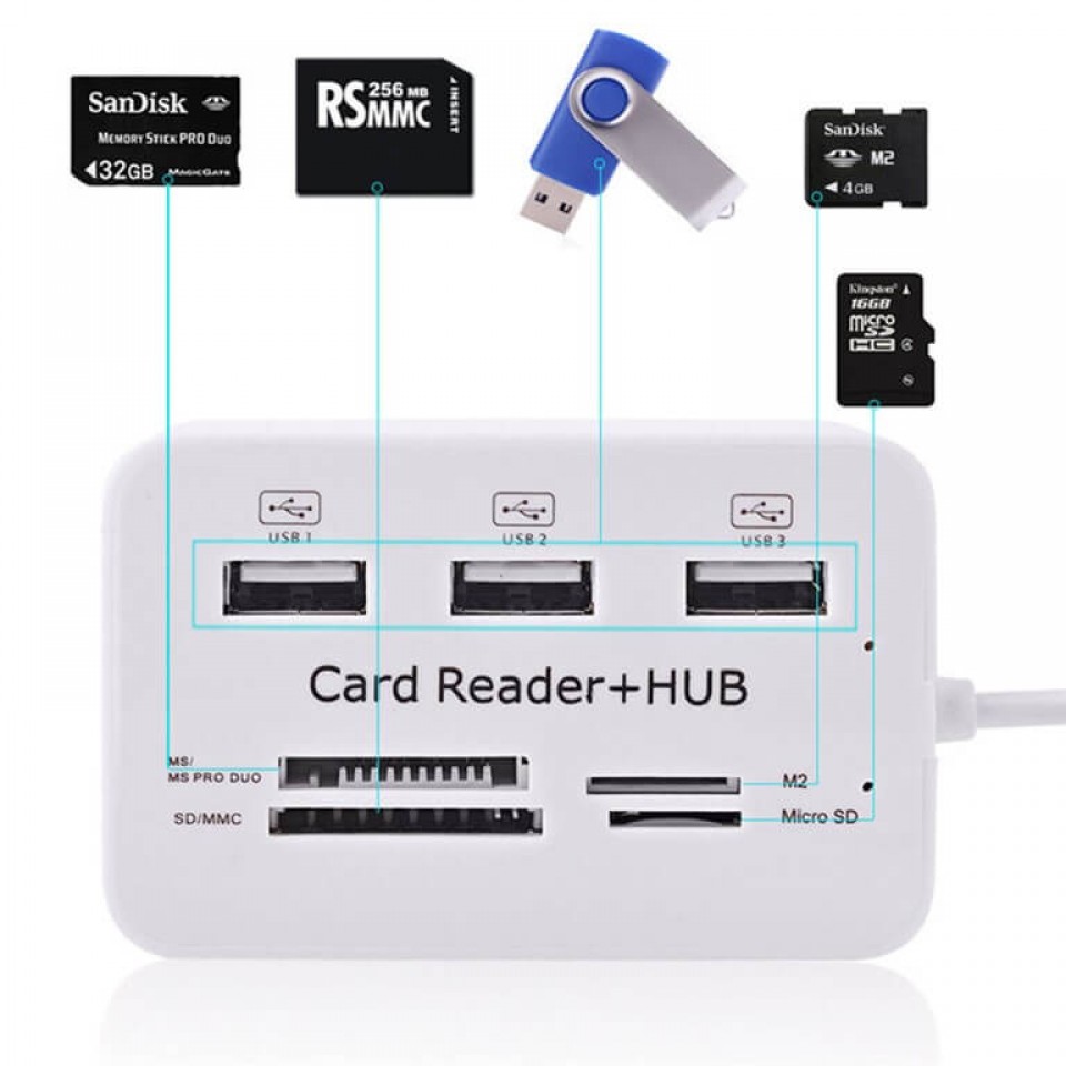 Xboss C6 Card Reader And 3 Ports Usb Hub High Speed External Memory Card Reader Ms Micro Sd Sd Mmc M2 Tf Card