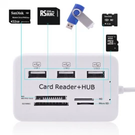 XBOSS C6 Card Reader and 3 Ports Usb Hub, High Speed External Memory Card Reader (MS, Micro SD,SD/MMC,M2,TF Card)