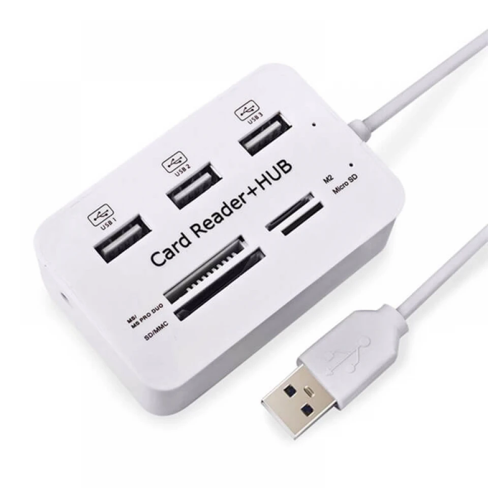 XBOSS C6 Card Reader and 3 Ports Usb Hub, High Speed External Memory Card Reader (MS, Micro SD,SD/MMC,M2,TF Card)