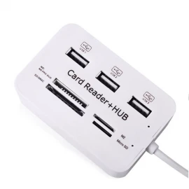 XBOSS C6 Card Reader and 3 Ports Usb Hub, High Speed External Memory Card Reader (MS, Micro SD,SD/MMC,M2,TF Card)