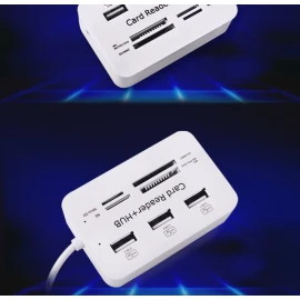 XBOSS C6 Card Reader and 3 Ports Usb Hub, High Speed External Memory Card Reader (MS, Micro SD,SD/MMC,M2,TF Card)