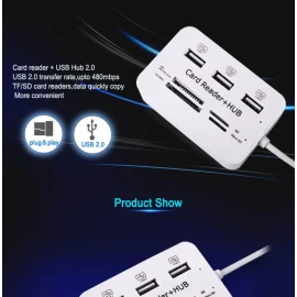 XBOSS C6 Card Reader and 3 Ports Usb Hub, High Speed External Memory Card Reader (MS, Micro SD,SD/MMC,M2,TF Card)