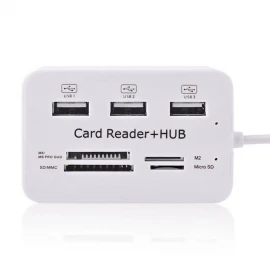 XBOSS C6 Card Reader and 3 Ports Usb Hub, High Speed External Memory Card Reader (MS, Micro SD,SD/MMC,M2,TF Card)