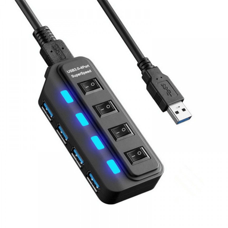XBOSS GALAXY N4 4 Ports USB 3.0 High Speed 5Gbps Splitter Power Supply Adapter Data Transfer with Individual On/Off Switches and LEDs 1m USB Cable for Windows/Os Mac/Ps2/Ps3/Ps4/Game and any other USB