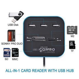 XBOSS N7 USB Hub 2.0 480Mbps USB Combo Card Reader All in One Multi USB Splitter for MS,M2,SD/MMC,TF Portable for PC Laptop Smart Tv Game and ETS