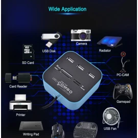 XBOSS N7 USB Hub 2.0 480Mbps USB Combo Card Reader All in One Multi USB Splitter for MS,M2,SD/MMC,TF Portable for PC Laptop Smart Tv Game and ETS