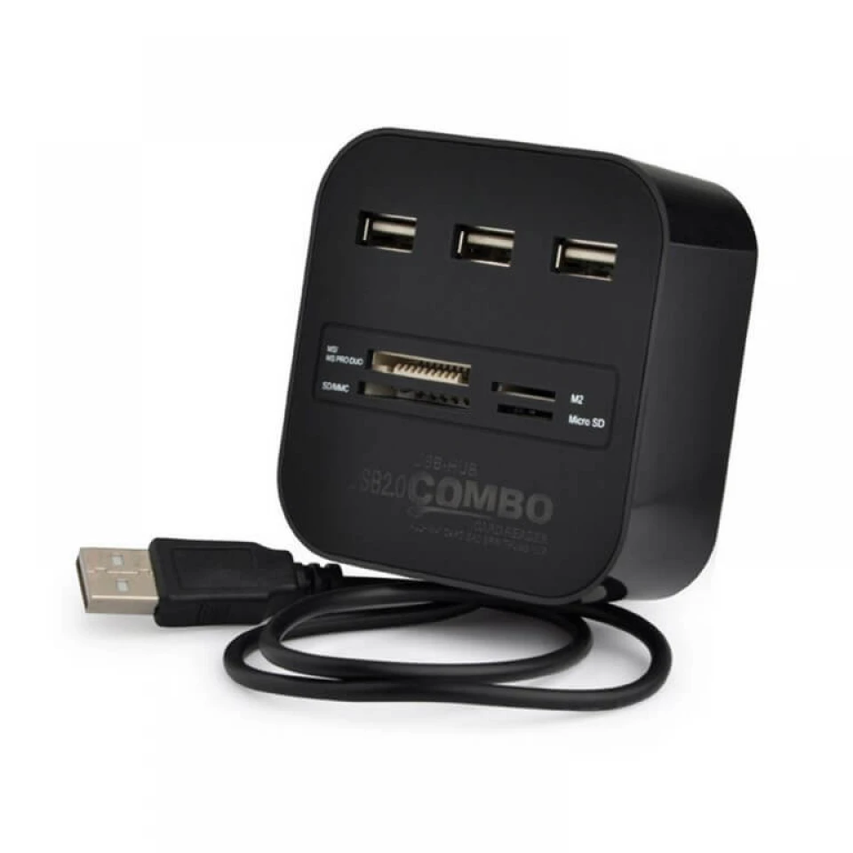 XBOSS N7 USB Hub 2.0 480Mbps USB Combo Card Reader All in One Multi USB Splitter for MS,M2,SD/MMC,TF Portable for PC Laptop Smart Tv Game and ETS