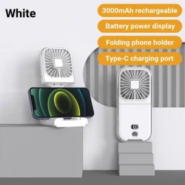 Mini Portable Folding Neck Fan with 3000mAh Power Bank Handheld Desktop Rechargeable