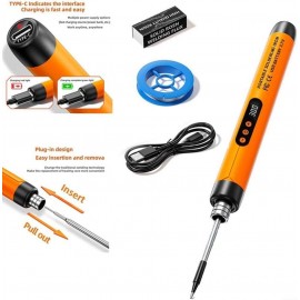 Cordless USB Rechargeable Portable Soldering Iron, 3-Speed Temperature Adjustable, Jewelry Soldering Kit for Precision Work (Orange)