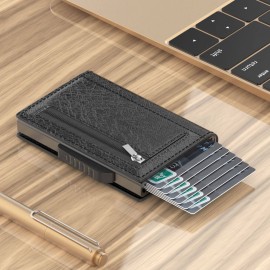 XBOSS Z1 Minimalist Wallet for Men with Coin Pocket Leather and Aluminum Slim RFID Blocking Metal Pop Up Card Modern Wallet