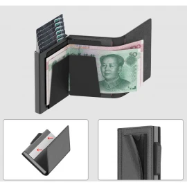 XBOSS Z1 Minimalist Wallet for Men with Coin Pocket Leather and Aluminum Slim RFID Blocking Metal Pop Up Card Modern Wallet