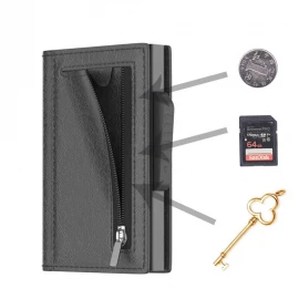 XBOSS Z1 Minimalist Wallet for Men with Coin Pocket Leather and Aluminum Slim RFID Blocking Metal Pop Up Card Modern Wallet