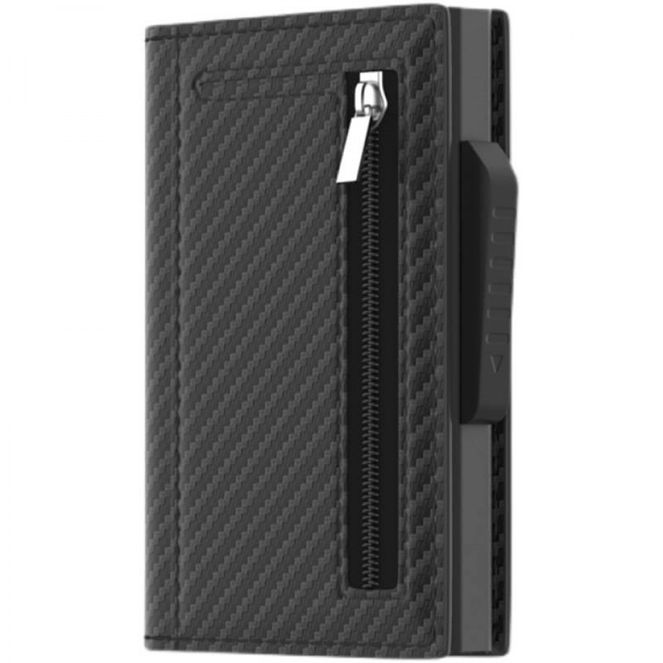 XBOSS Z1 Minimalist Wallet for Men with Coin Pocket Leather and Aluminum Slim RFID Blocking Metal Pop Up Card Modern Wallet