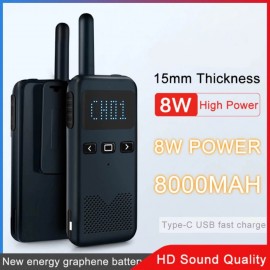 XBOSS M3 Walkie Talkie Long Range Distance 2 Pack 8000Mah 5-10km 8W High Power Intercom Outdoor Handheld Mini Walkie Talkie Rechargeable 15mm Thickness 
